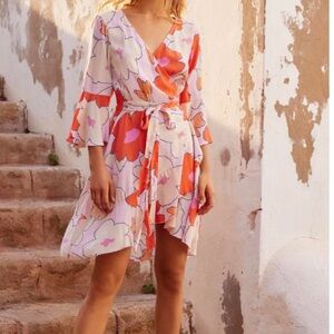 Mister Zimi Asymmetrical Floral Dress in Pink and Orange